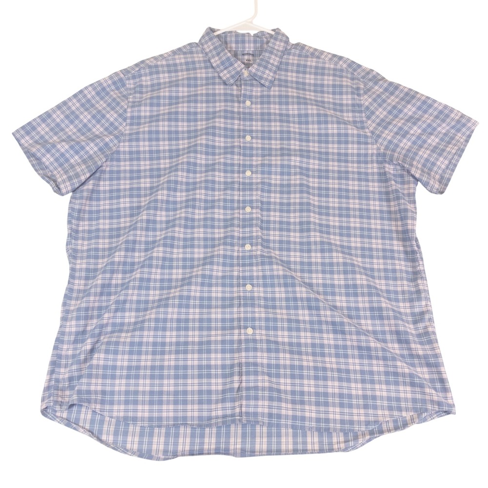 Sonoma Mens XXL Blue Plaid Short Sleeve Button Down Shirt Cotton Blend Stretch